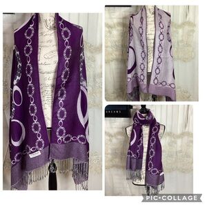 Pashmina Silk Blend Reversible Wrap Shawl Scarf with tassels Purple